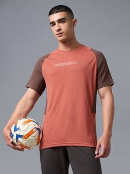 Technosport - Coral Men Round Neck Colorblock Slim Fit Technocool+ Sports T-Shirt
