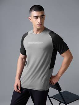 Technosport - Grey Men's Colorblock Slim Fit Half Sleeves Technocool+ T-Shirt