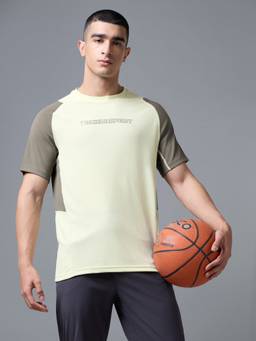 Technosport - Yellow Men's Colorblock Slim Fit Half Sleeves Technocool+ T-Shirt