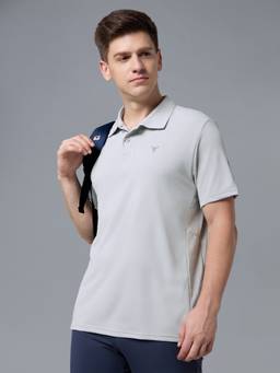 Technosport - Grey Men's Solid Slim Fit Half Sleeves Techno Dry Polo T-Shirt