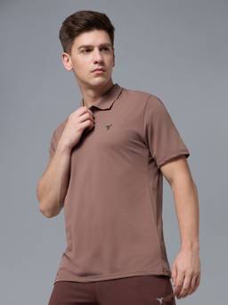 Technosport - Brown Men's Solid Slim Fit Half Sleeves Techno Dry Polo T-Shirt