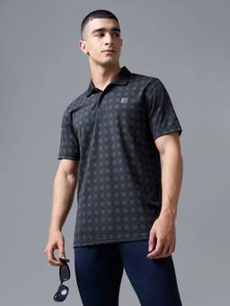Technosport - Black Men's Printed Regular Fit Half Sleeves Techno Dry Polo T-Shirt