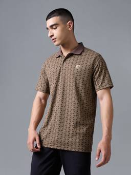 Technosport - Brown Men's Printed Regular Fit Half Sleeves Techno Dry Polo T-Shirt