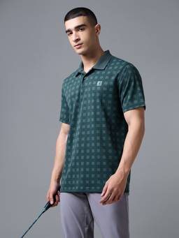 Technosport - Green Men's Printed Regular Fit Half Sleeves Techno Dry Polo T-Shirt