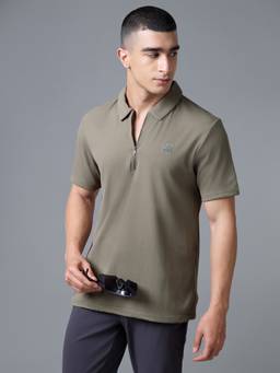 Technosport - Olive Men's Textured Regular Fit Half Sleeves Cloudflex Polo T-Shirt