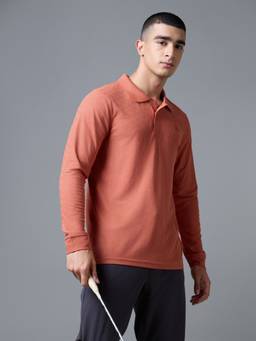 Technosport - Coral Men's Solid Slim Fit Full Sleeves Matpiq Polo T-Shirt
