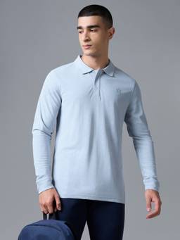 Technosport - Blue Men's Solid Slim Fit Full Sleeves Matpiq Polo T-Shirt