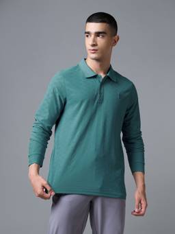 Technosport - Teal Men's Solid Slim Fit Full Sleeves Matpiq Polo T-Shirt