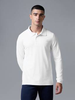 Technosport - White Men's Solid Slim Fit Full Sleeves Matpiq Polo T-Shirt