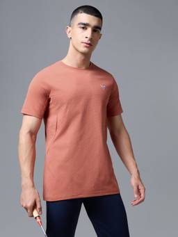 Technosport - Coral Men's Solid Slim Fit Half Sleeves Feather Lite Sports T-Shirt