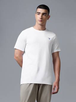 Technosport - White Men's Solid Slim Fit Half Sleeves Feather Lite Sports T-Shirt