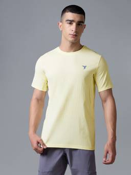 Technosport - Yellow Men's Solid Slim Fit Half Sleeves Feather Lite Sports T-Shirt