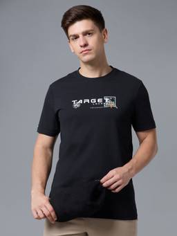Technosport - Black Men's Printed Slim Fit Half Sleeves Round Neck Feather Lite Sports T-Shirt