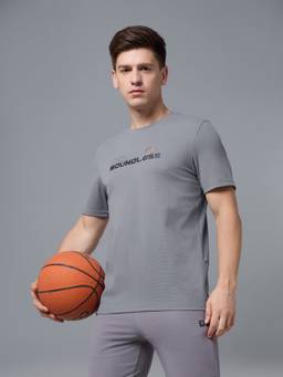 Technosport - Grey Men's Printed Slim Fit Half Sleeves Round Neck Feather Lite Sports T-Shirt