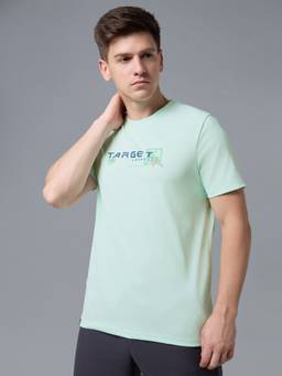 Technosport - Green Men's Printed Slim Fit Half Sleeves Round Neck Feather Lite Sports T-Shirt