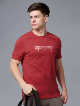 Technosport - Red Men's Printed Slim Fit Half Sleeves Round Neck Feather Lite Sports T-Shirt