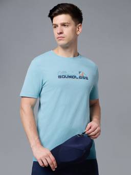 Technosport - Blue Men's Printed Slim Fit Half Sleeves Round Neck Feather Lite Sports T-Shirt