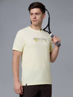 Technosport - Yellow Men's Printed Slim Fit Half Sleeves Round Neck Feather Lite Sports T-Shirt