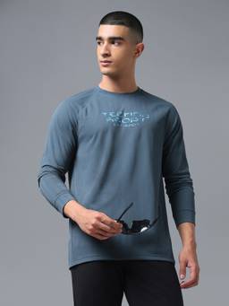 Technosport - Teal Men's Printed Slim Fit Crew Neck Matpiq Sports T-Shirt