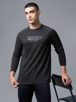 Technosport - Black Men's Printed Slim Fit Full Sleeves Crew Neck Matpiq T-Shirt