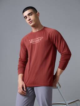 Technosport - Red Men's Printed Slim Fit Full Sleeves Crew Neck Matpiq T-Shirt