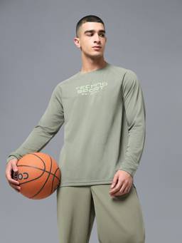 Technosport - Olive Men's Printed Slim Fit Crew Neck Matpiq Sports T-Shirt