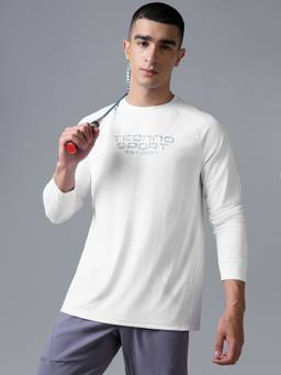 Technosport - White Men's Printed Slim Fit Full Sleeves Crew Neck Matpiq T-Shirt