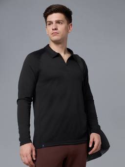 Technosport - Black Men's Solid Slim Fit Half Sleeves Matpiq Polo T-Shirt