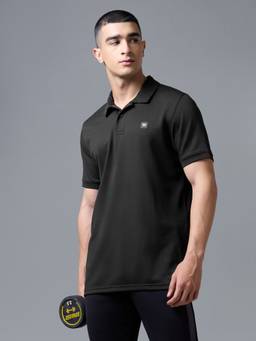 Technosport - Black Men's Solid Regular Fit Half Sleeves Matpiq Polo T-Shirt