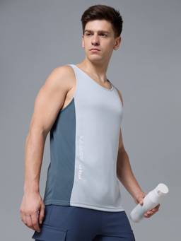 Technosport - Grey Men Colorblock Slim Fit Round Neck Sports Innerwear Vest