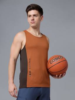 Technosport - Rust Men Colorblock Slim Fit Round Neck Sports Innerwear Vest