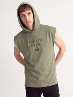 max - Green Men Printed Hooded Sports Tank T-Shirt