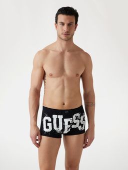 Guess - Black Cotton Typography Men Trunks