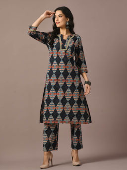 MYSHKA - Multi Color Printed Cotton Straight Kurta with Pant (Set of 2)