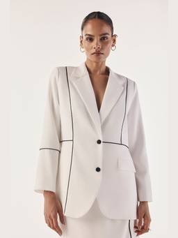 Néant - White Linear Piped Single Breasted Blazer