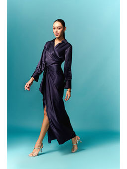 EMBLAZE - Navy Blue Long Drape Dress