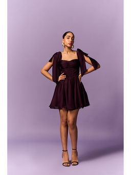 EMBLAZE - Purple Shoulder Tie-Up Dress