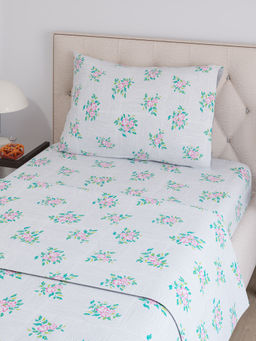 Layers - Zen Collection 220TC Grey Floral Flat Bedsheet Set (Single)