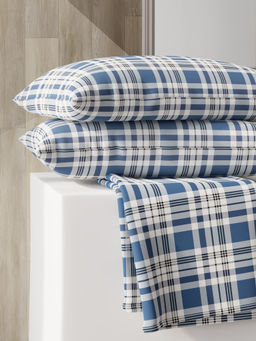 Layers - Zen Collection 220TC Blue Checkered Flat Bedsheet Set
