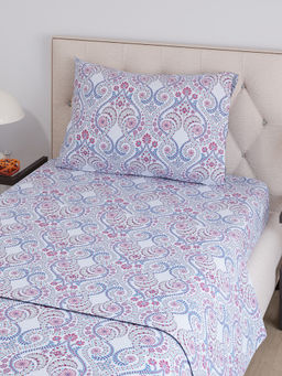 Layers - Emaline Collection 144 TC 100% Cotton Blue Ornate Paisley Single Size Flat Bedsheet Set