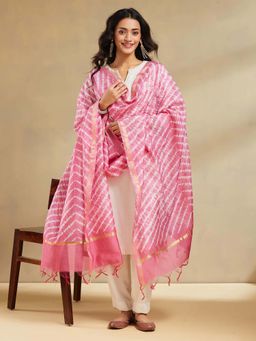 Fabindia - Pink Cotton Silk Blend Tie and Dye Dupatta