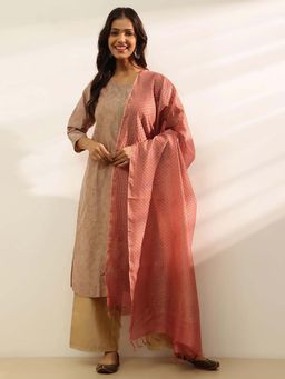 Fabindia - Pink Cotton Silk Blend Hand Block Printed Dupatta