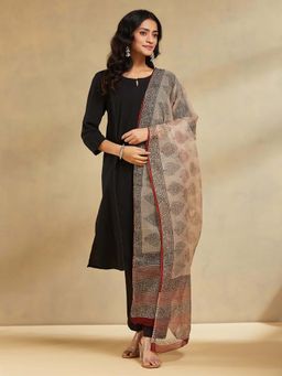 Fabindia - Beige Cotton Silk Bagru Printed Dupatta