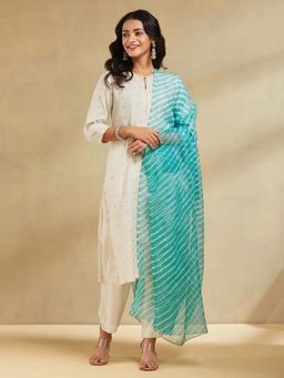 Fabindia - Turquoise Cotton Silk Tie and Dye Dupatta