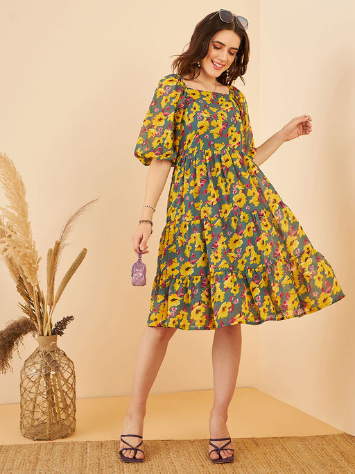 Buy Marie Claire Women Casual Multi Color Knee Length Floral Dress Online