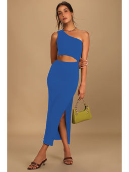 Marie Claire - Women Casual Blue Color Midi Solid Dress