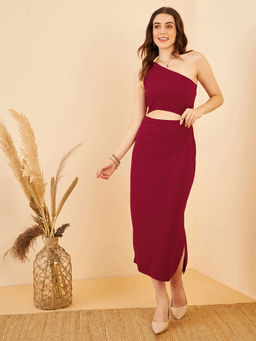 Marie Claire - Women Casual Maroon Color Midi Solid Dress