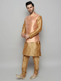 Uri and MacKenzie - Men Khaki Silk Kurta and Pyjama with Nehru Jacket