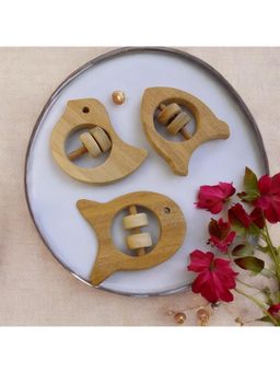 neemtoys - Baby Brown Natural Neem Wooden Design Rattles (Pack of 3)