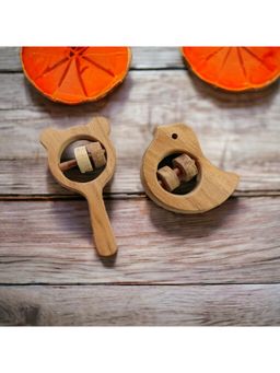 neemtoys - Baby Brown Natural Neem Wooden Rattles (Pack of 2)